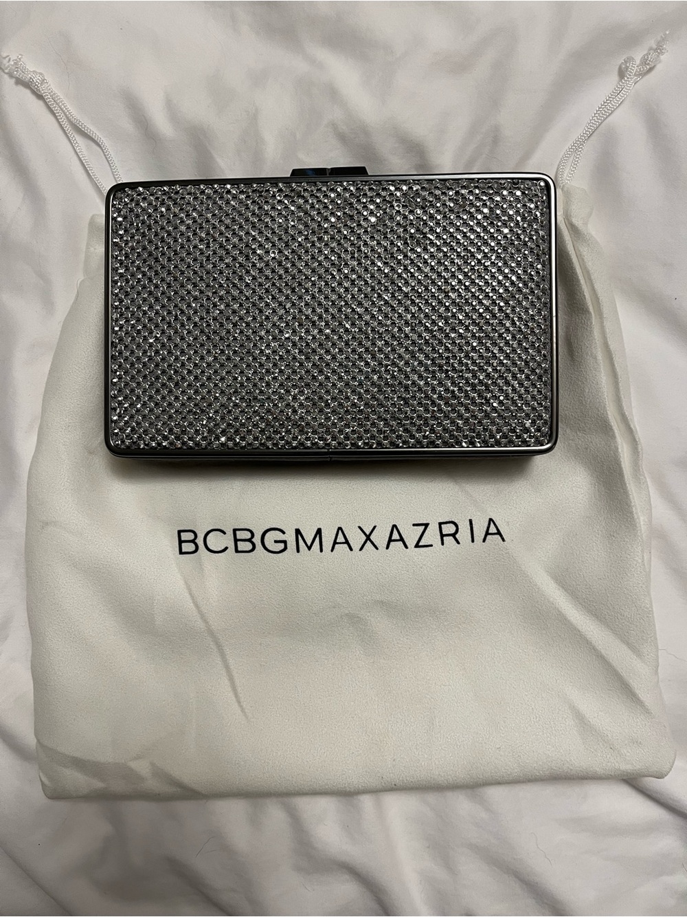 BCBGMaxAzria Silver Crystal Mesh Clutch